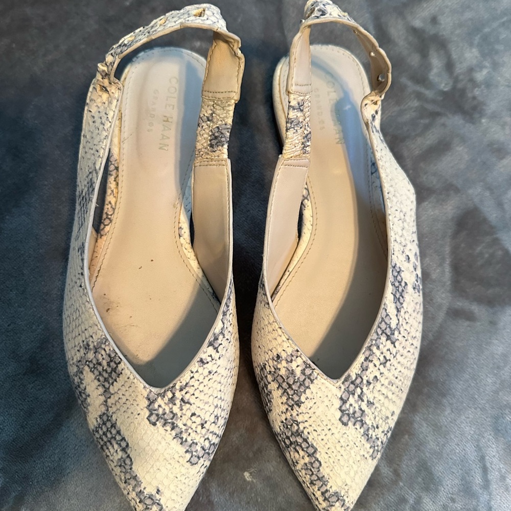 Cole Haan Cream and Gray Flats with Snakeskin Pattern